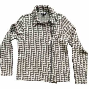 Chaps Grey Houndstooth Knit Moto Sweater Jacket Asymmetric Zip Blazer Size Mediu